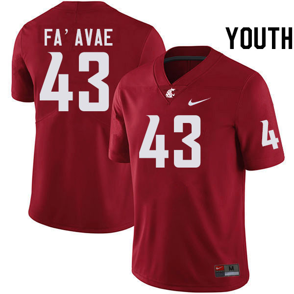 Youth #43 Tai Fa'avae Washington State Cougars College Football Jerseys Stitched-Crimson